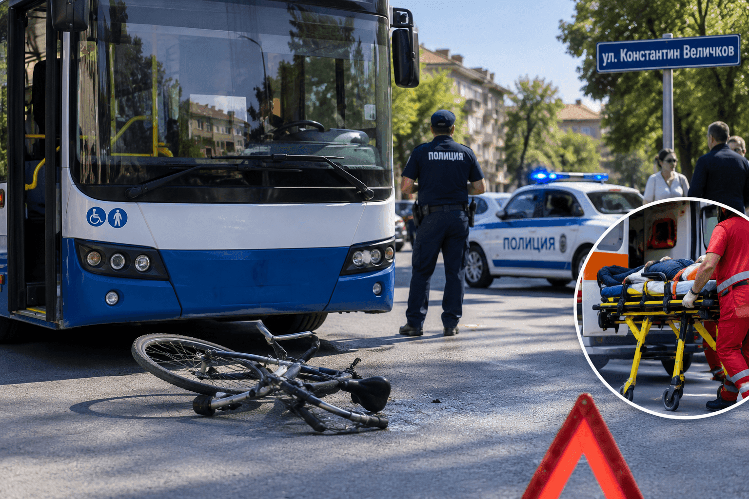 Катастрофа в Пазарджик! Автобус блъсна велосипедист, пострадаха и две жени