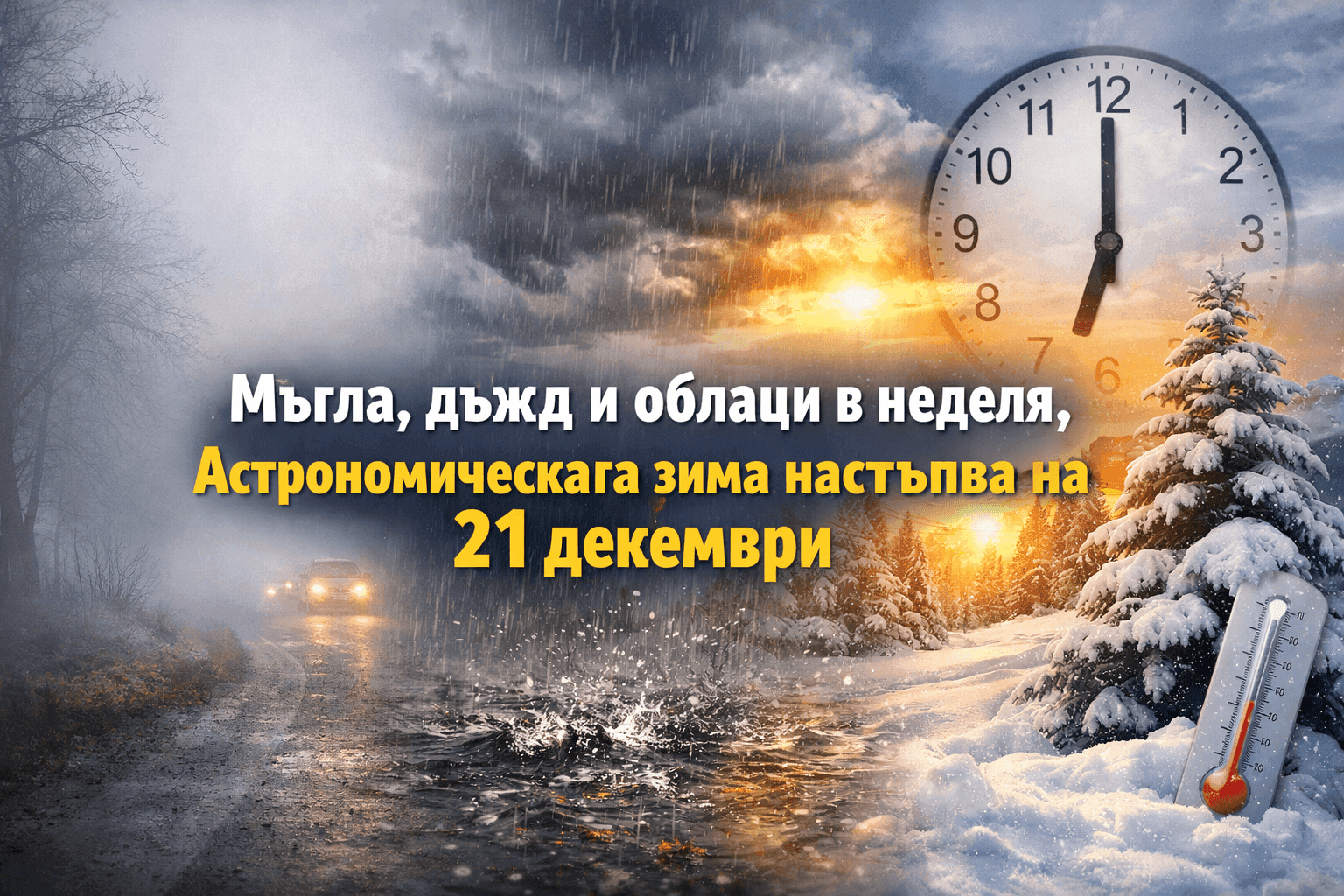 Мъгла, дъжд и облаци в неделя, астрономическата зима настъпва на 21 декември