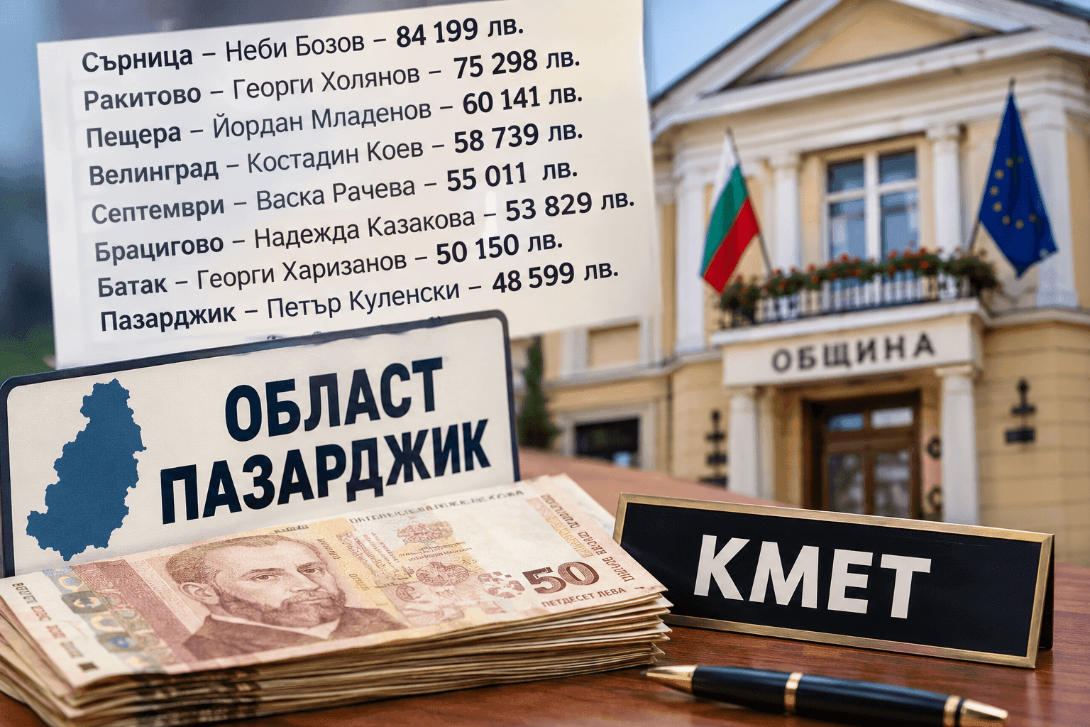 Кметовете в Пазарджишко: Кой колко е получил през 2025 г.
