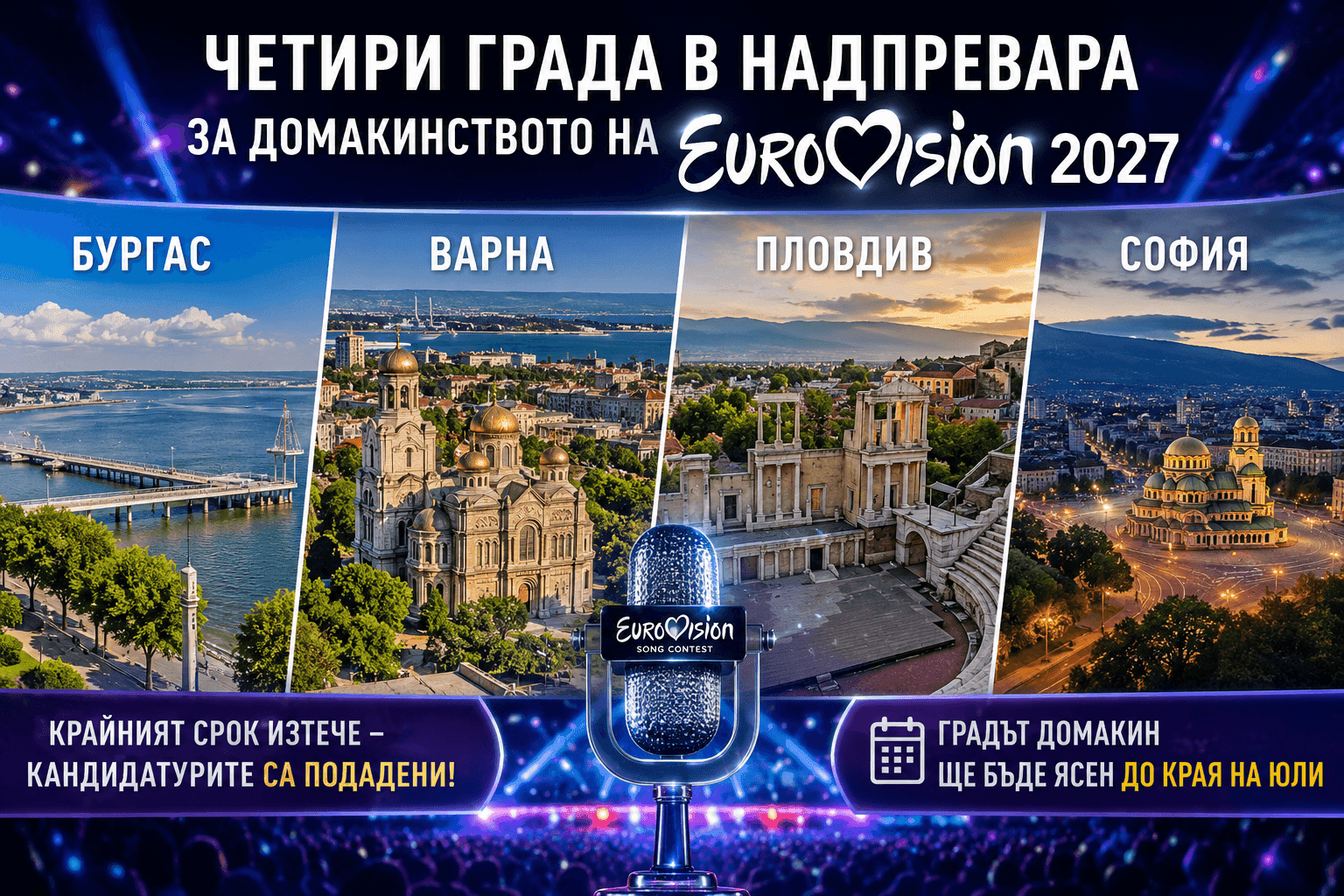 Битката започна! Четири български града влизат в надпреварата за домакинството на „Евровизия 2027“