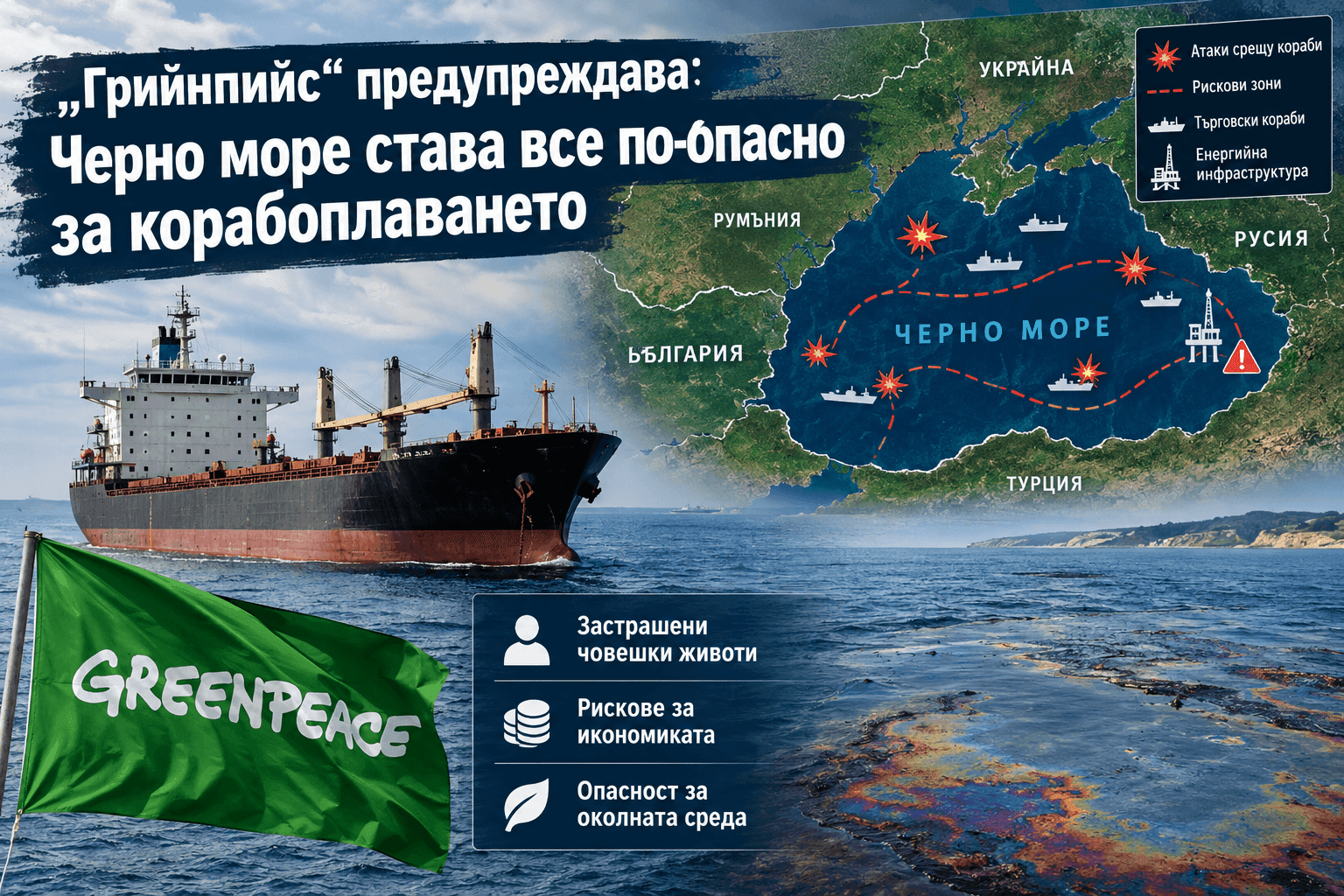 „Грийнпийс“ предупреждава: Черно море става все по-опасно за корабоплаването