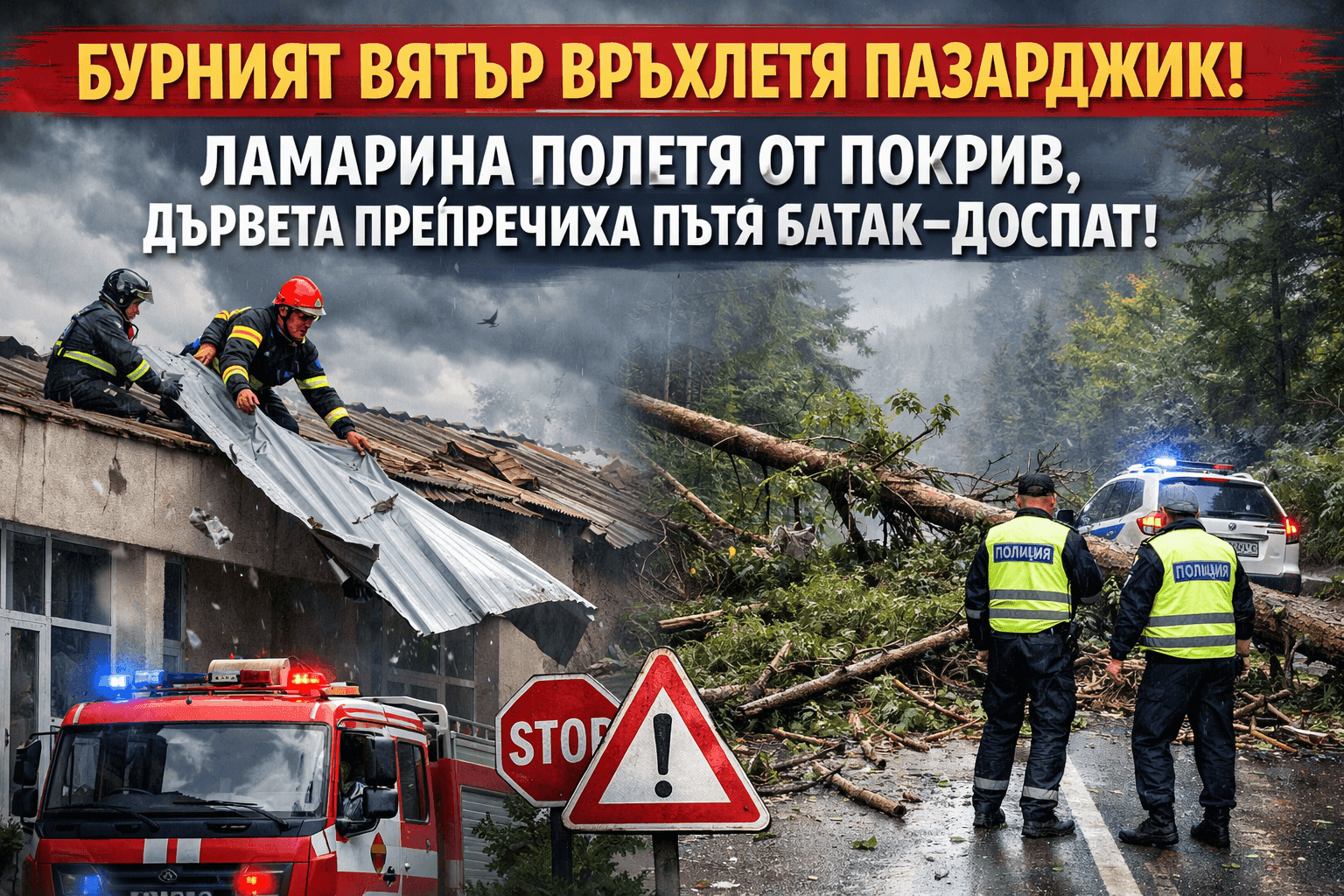 Заради силния вятър: Спешно отстраняваха ламарина и разчистваха пътя към Доспат