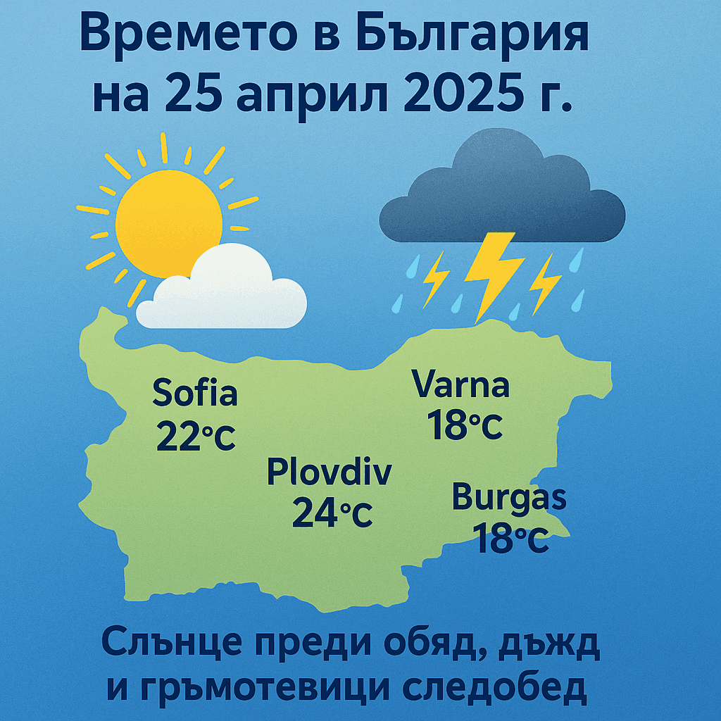Времето на 25 април 2025 г.: Слънце преди обяд, дъжд и гръмотевици следобед