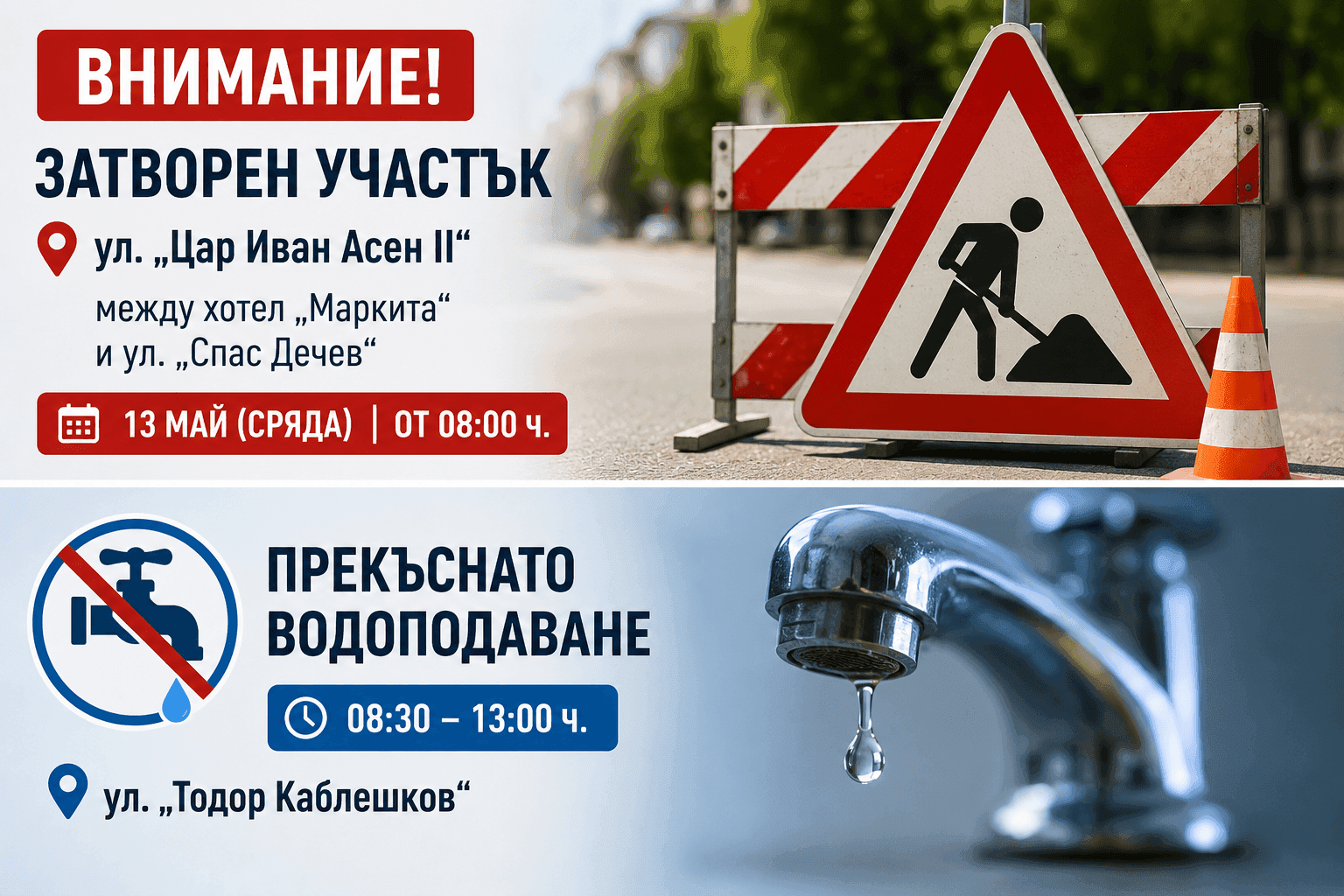 Важно за шофьорите и жителите на Велинград: Затварят улица и спират водата в сряда