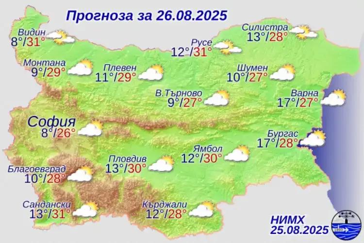 Прогноза за времето във вторник