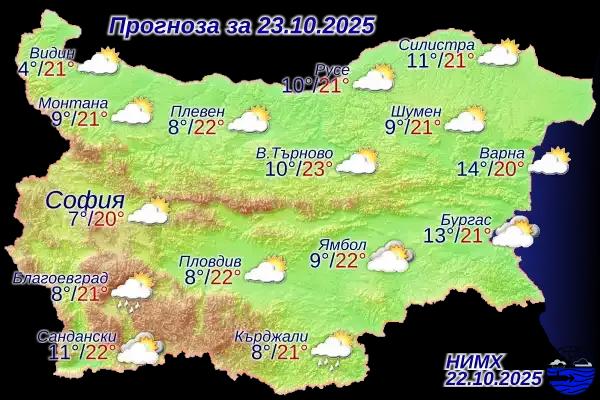Прогноза за времето за 23 октомври: слънчево на север, с облаци и кратки превалявания на юг