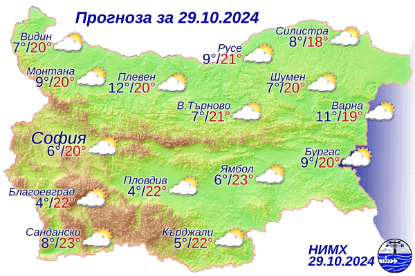 Прогноза за времето за днес