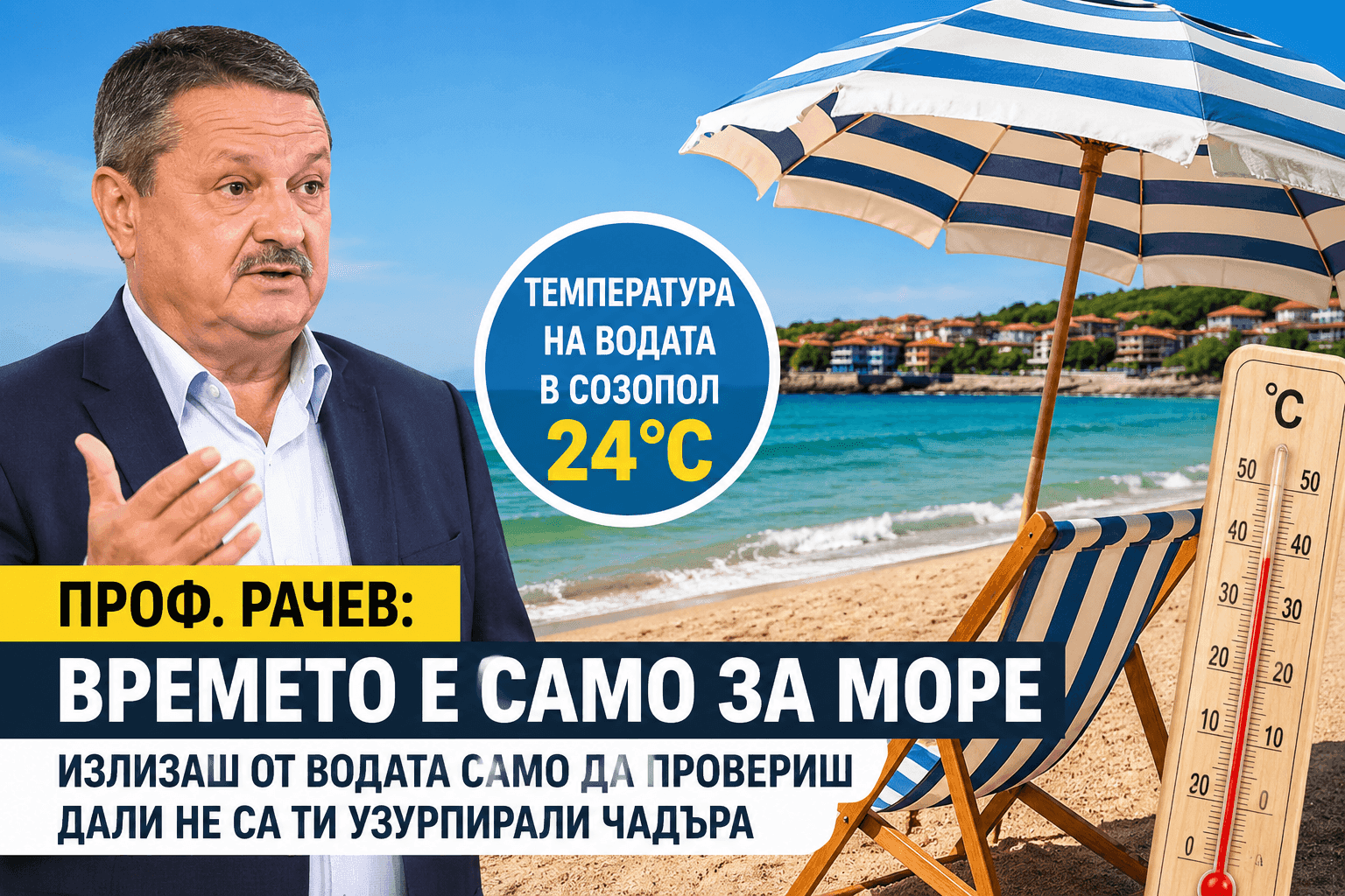 Проф. Рачев: Времето е само за море, водата по Черноморието стига 24 градуса