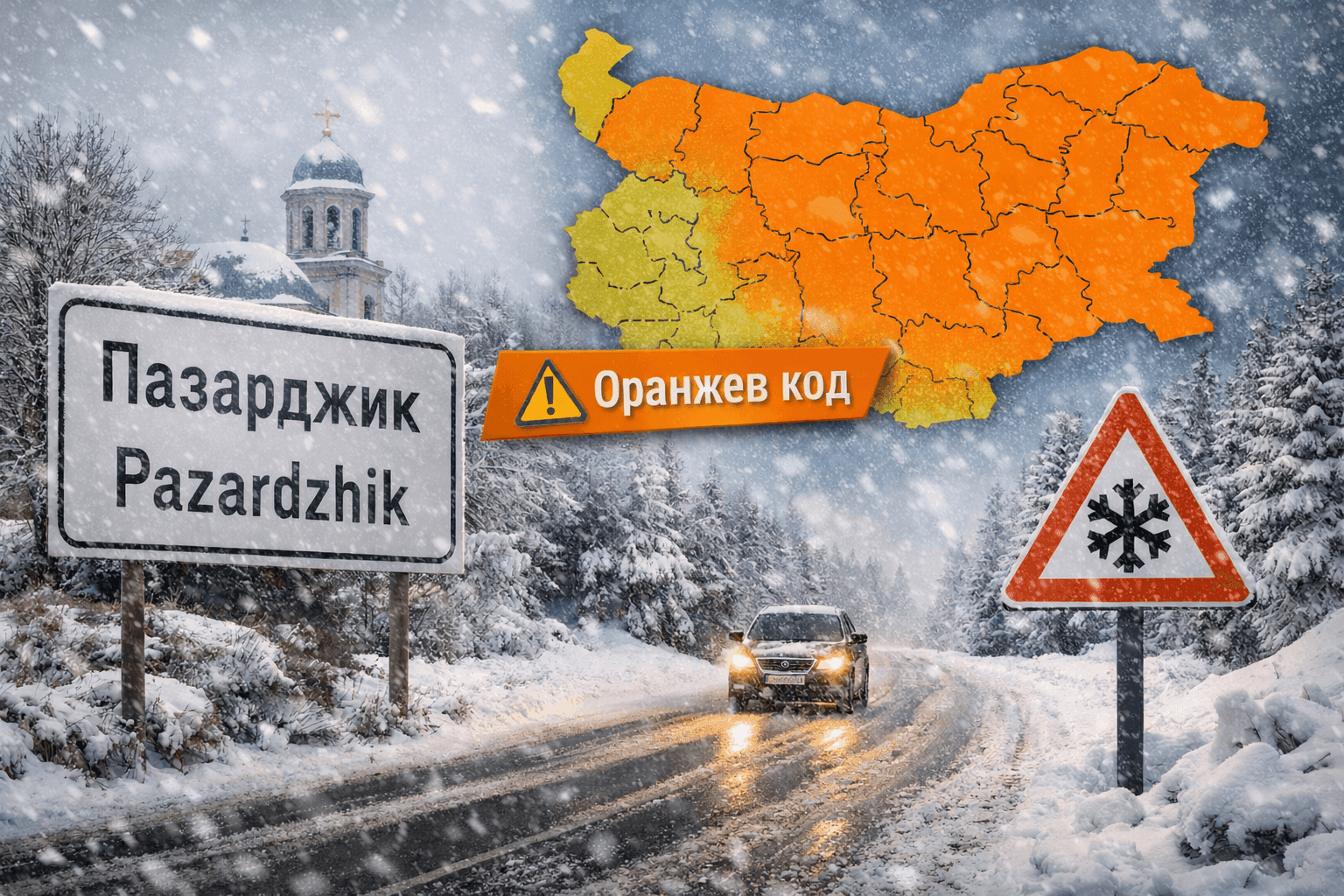 Оранжев код за валежи и снеговалежи в Пазарджик и още 7 области